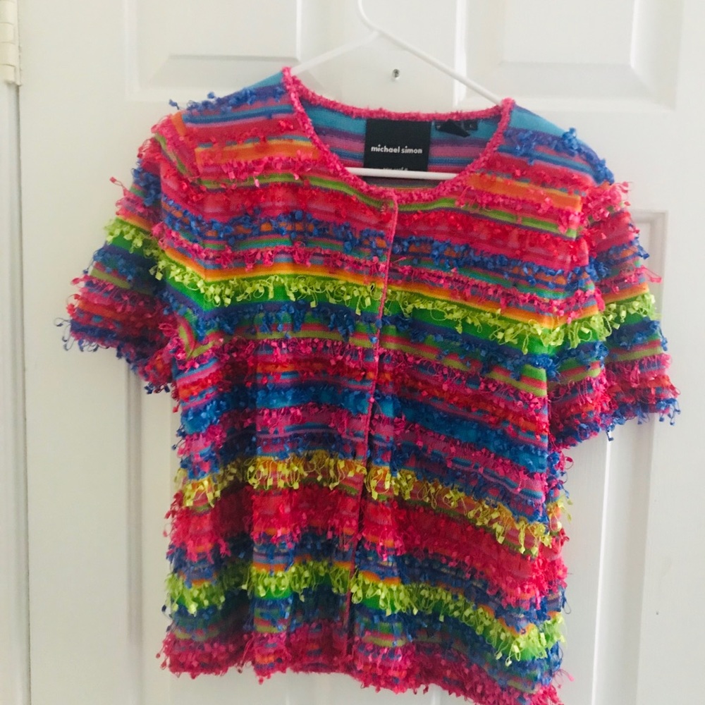 Michael Simon piñata sweater colorful bright